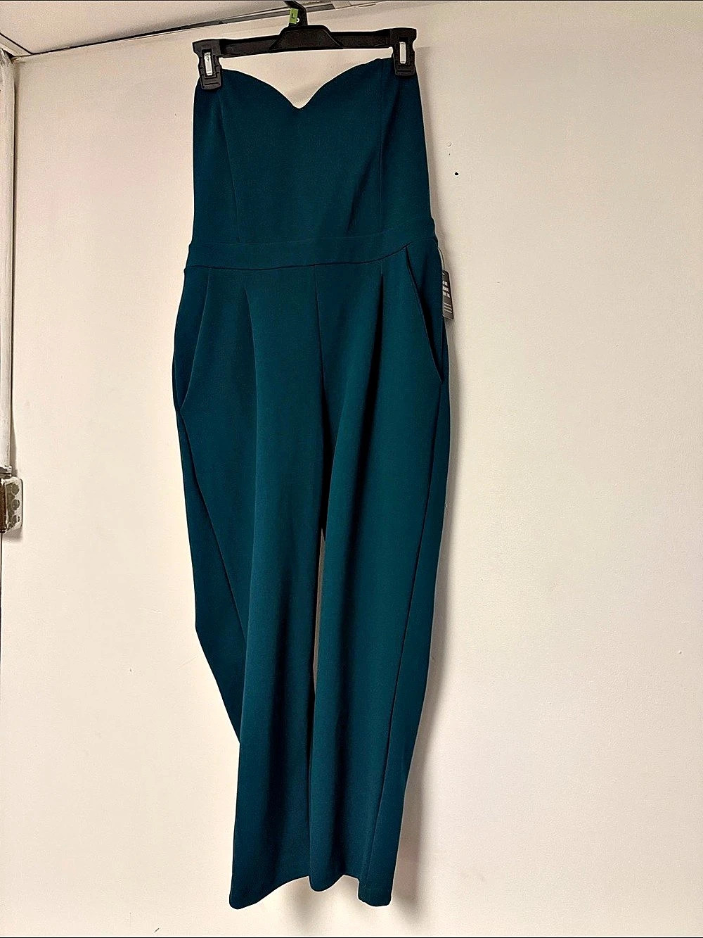 Express Strapless Sweetheart Neckline Jumpsuit in hunter green